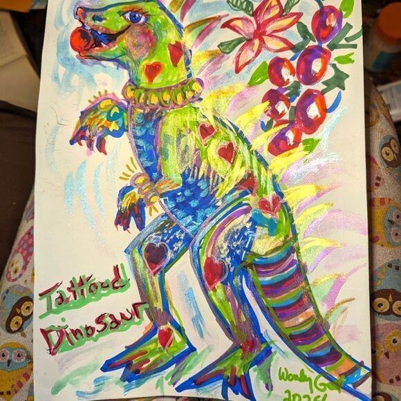 Wendy Gell art watercolor tattoo dinosaur. Grapes and flower. - Picture 2 of 2